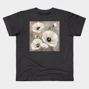 White Poppies Floral Art Kids T-Shirt